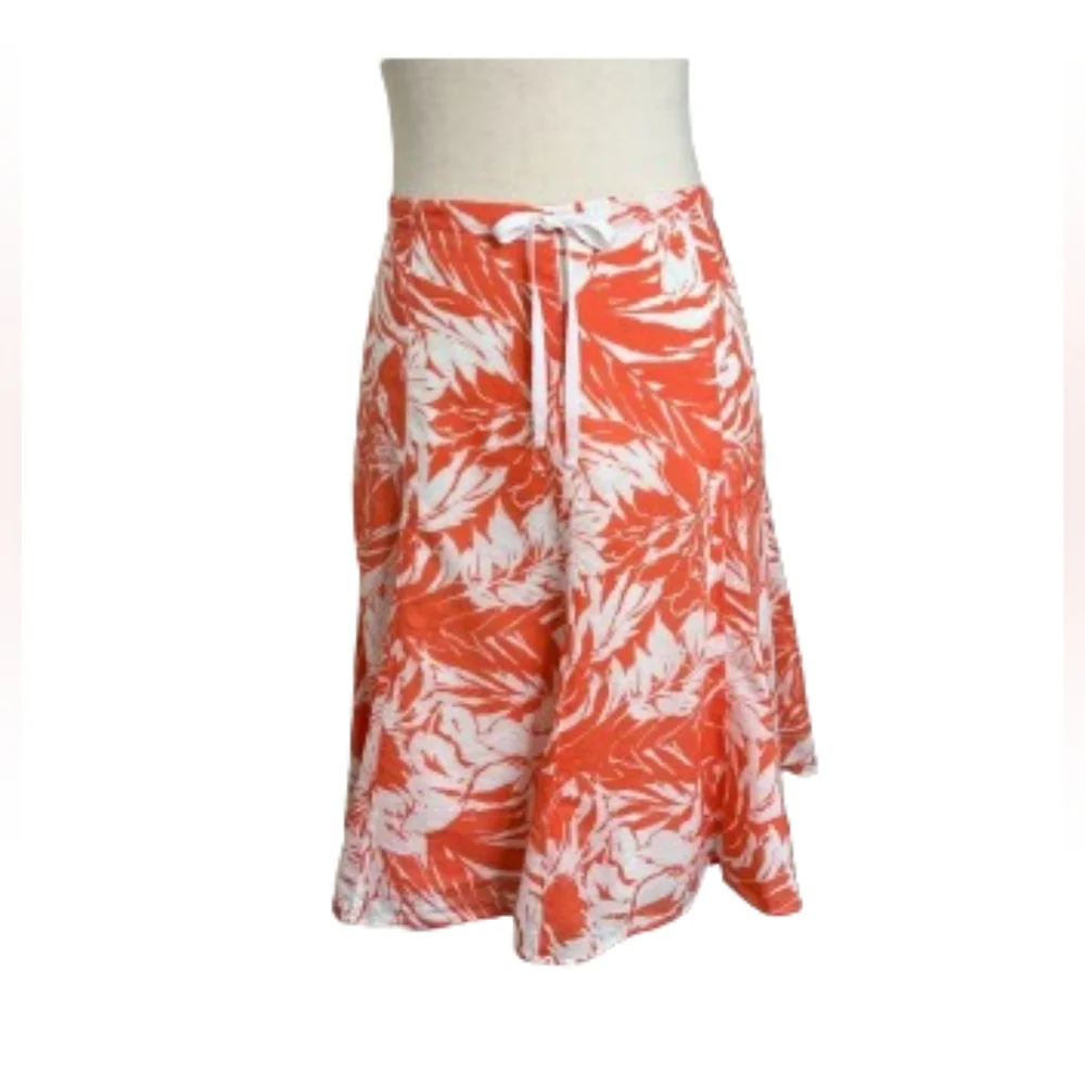 J. CREW Godet A-Line Flouncy Hem Tangerine White Floral Print Skirt Size 6